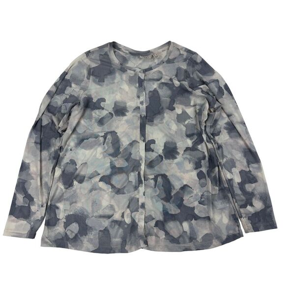 LOGO Lori Goldstein Mesh Button Shirt Cardigan Watercolor Nylon Blend Stretch L - Picture 1 of 11